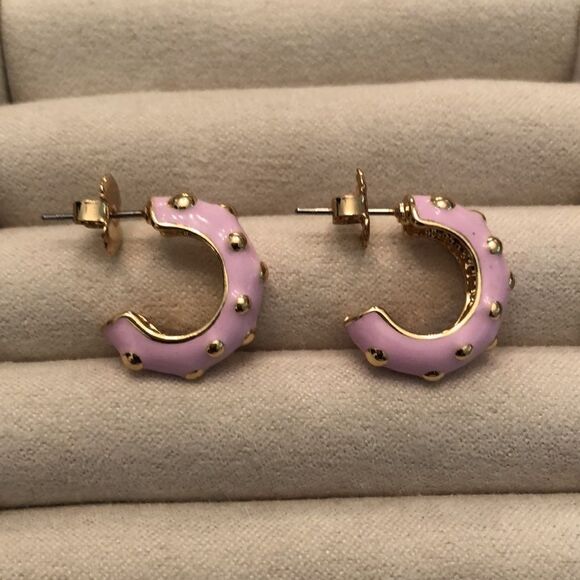 Open Edit | Pink Enamel and Gold Tone Hoops | 3/4” Diameter - Picture 3 of 3